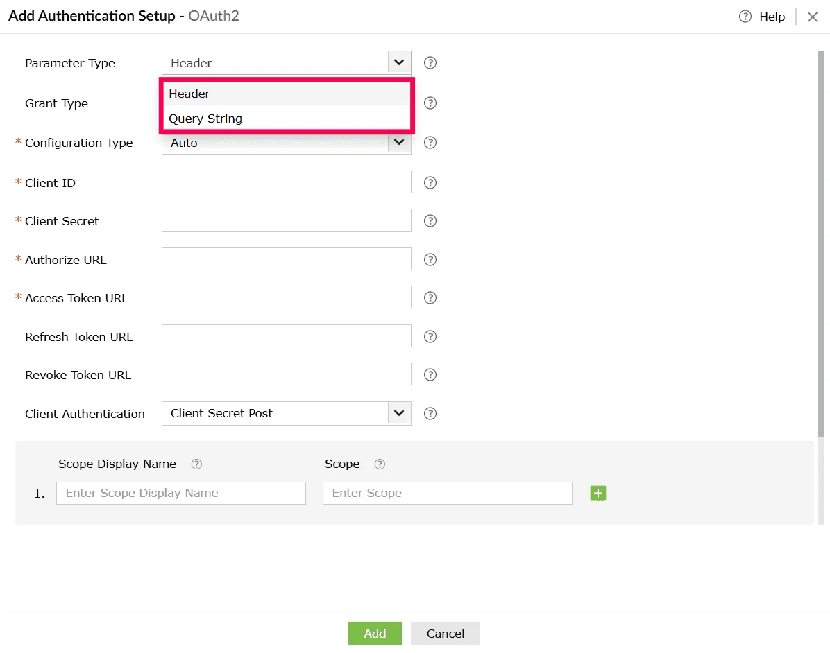 Selecting a parameter type