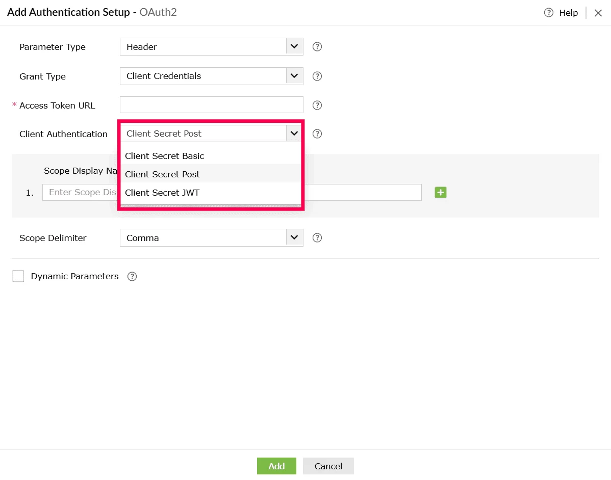 Selecting a client authentication method