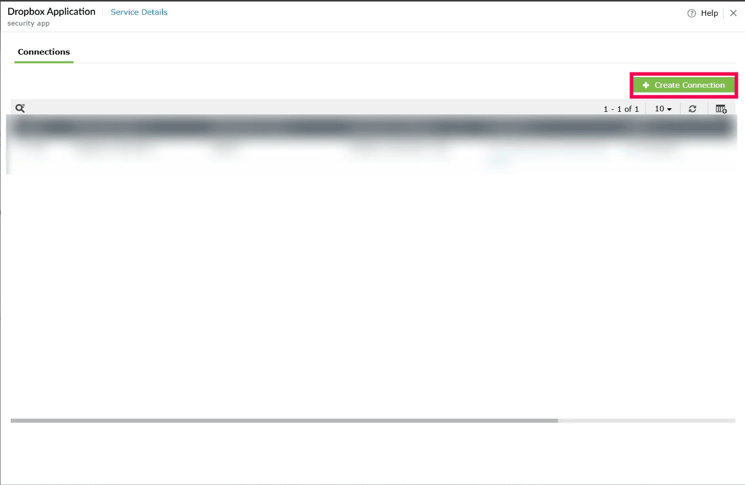 Creating a connection for a pre-defined application