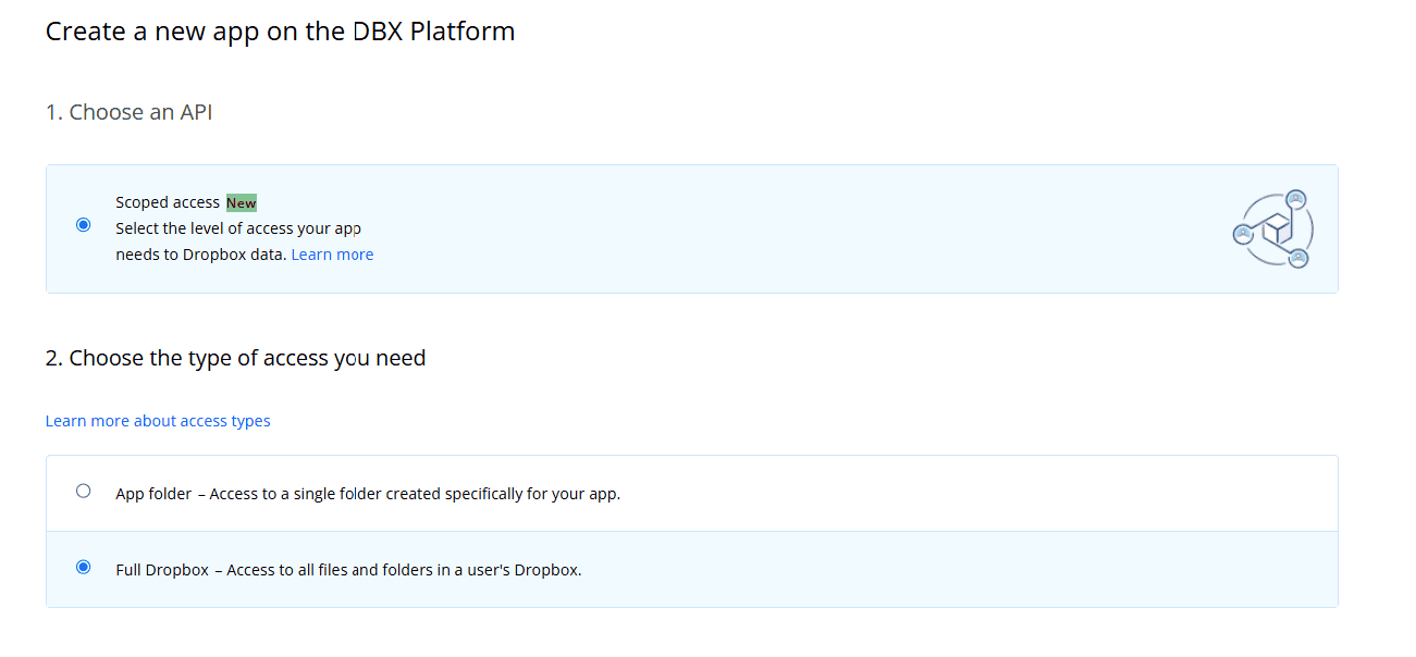 Selecting Full Dropbox Access
