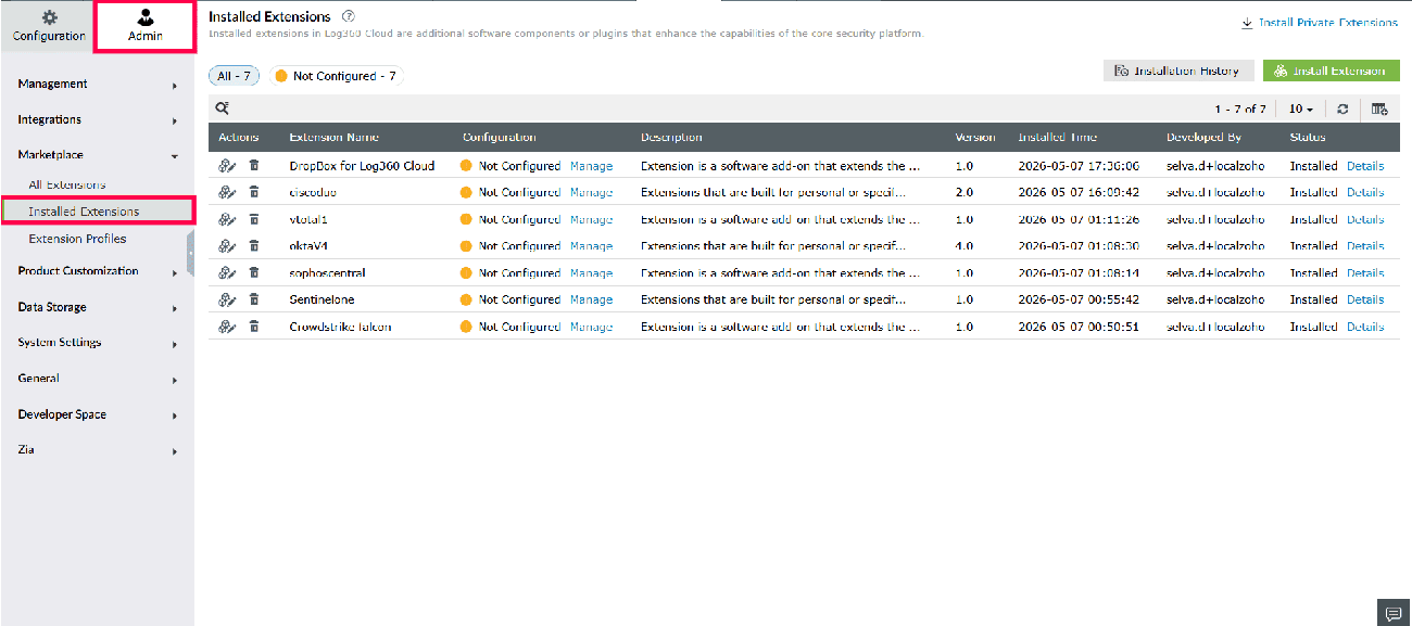 Viewing Installed Extensions