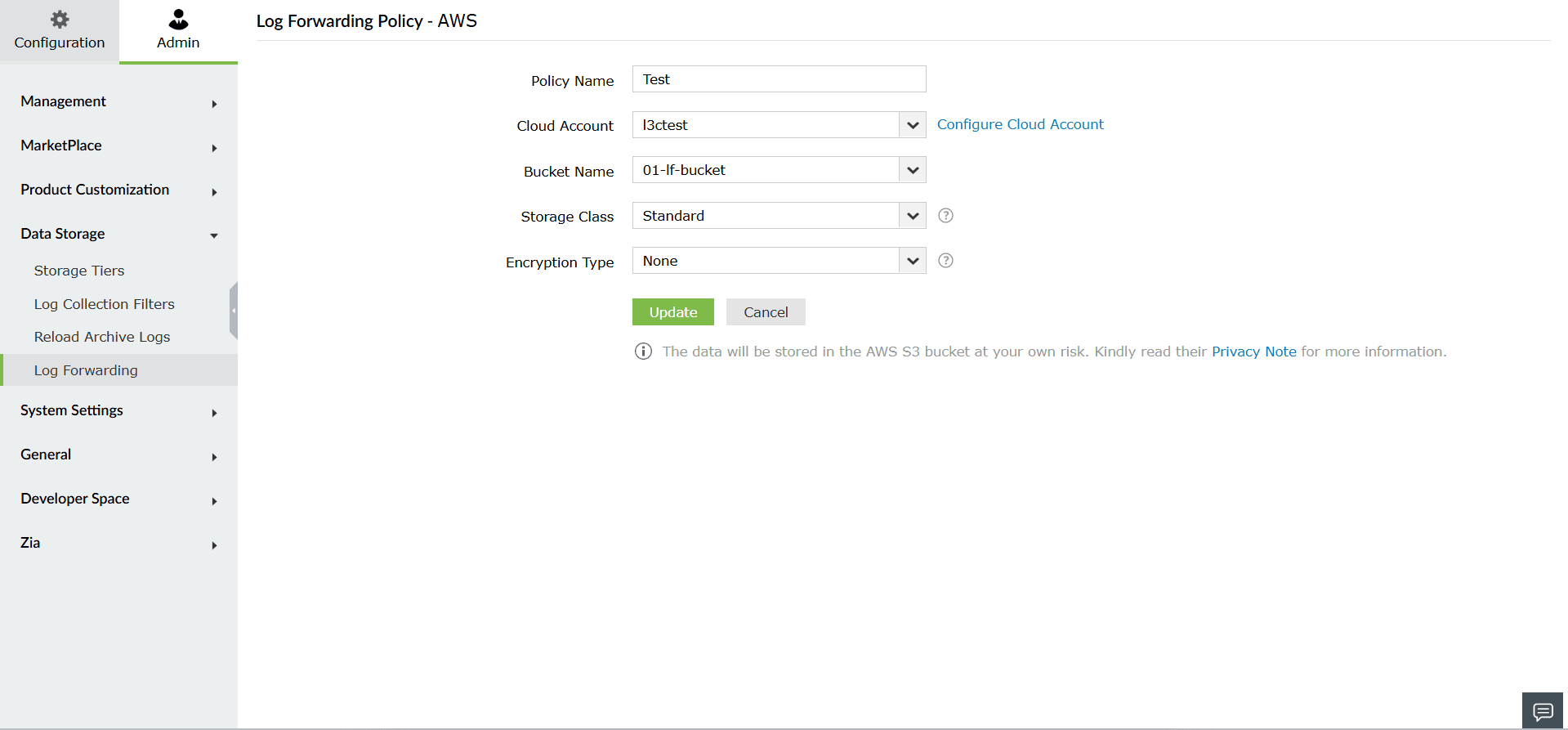 Log forwarding