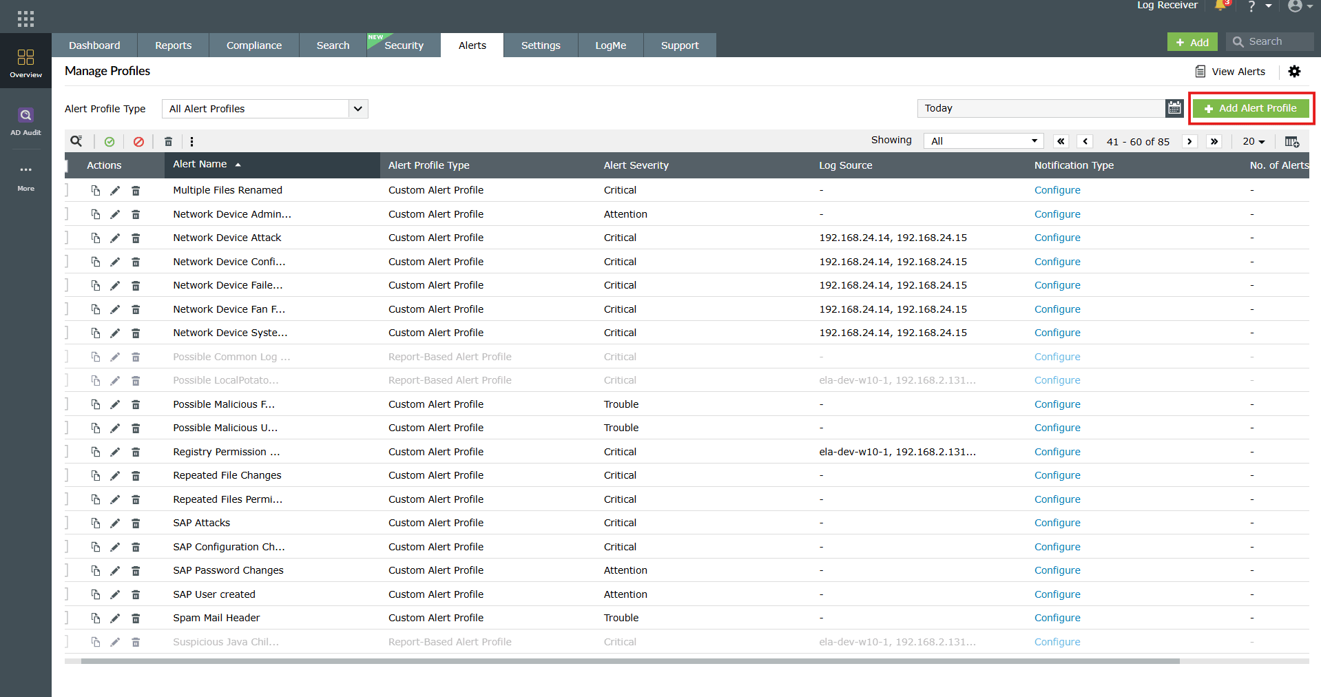 Add alert profile option via manage alert profiles module