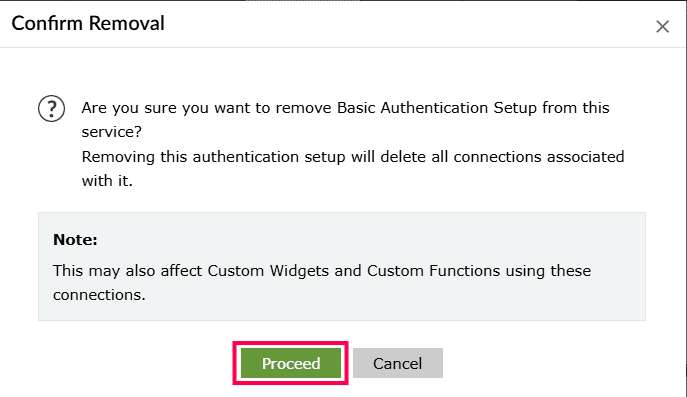 Confirming deletion of authentication setup