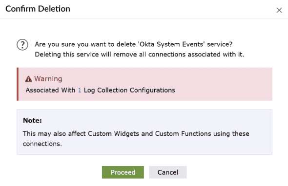 Confirming deletion with Log Collection Configurations