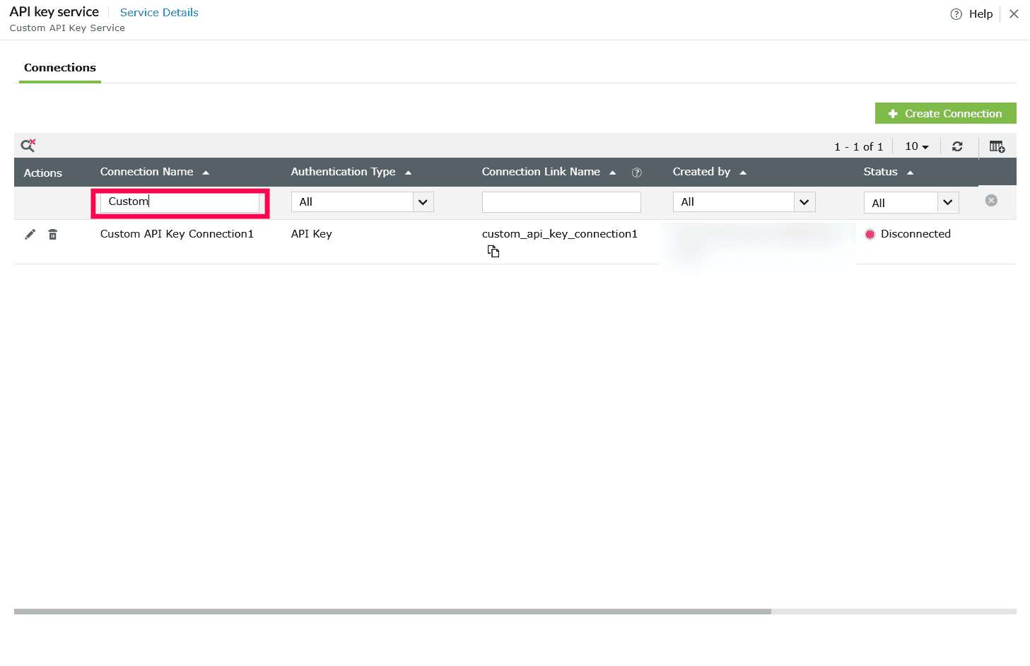 Filtering connections by name