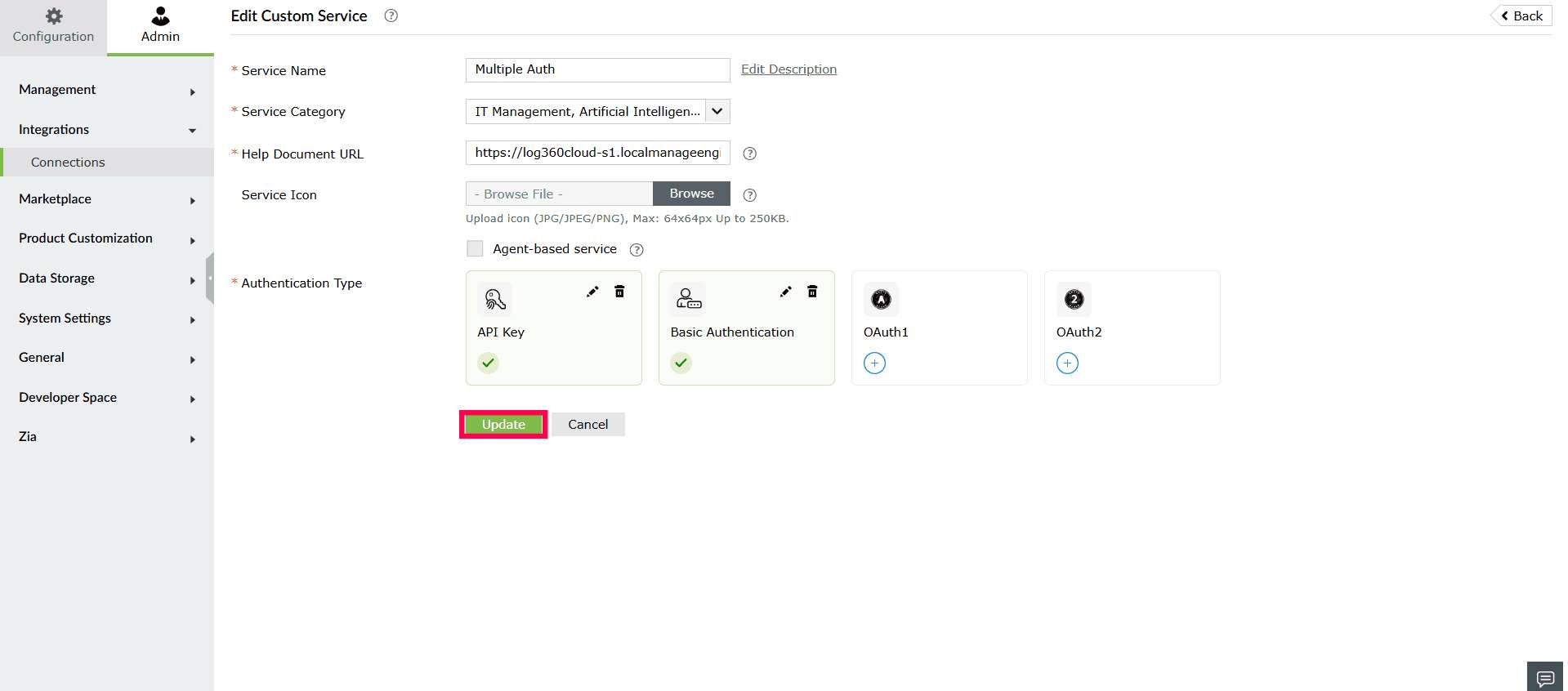 Updating authentication type