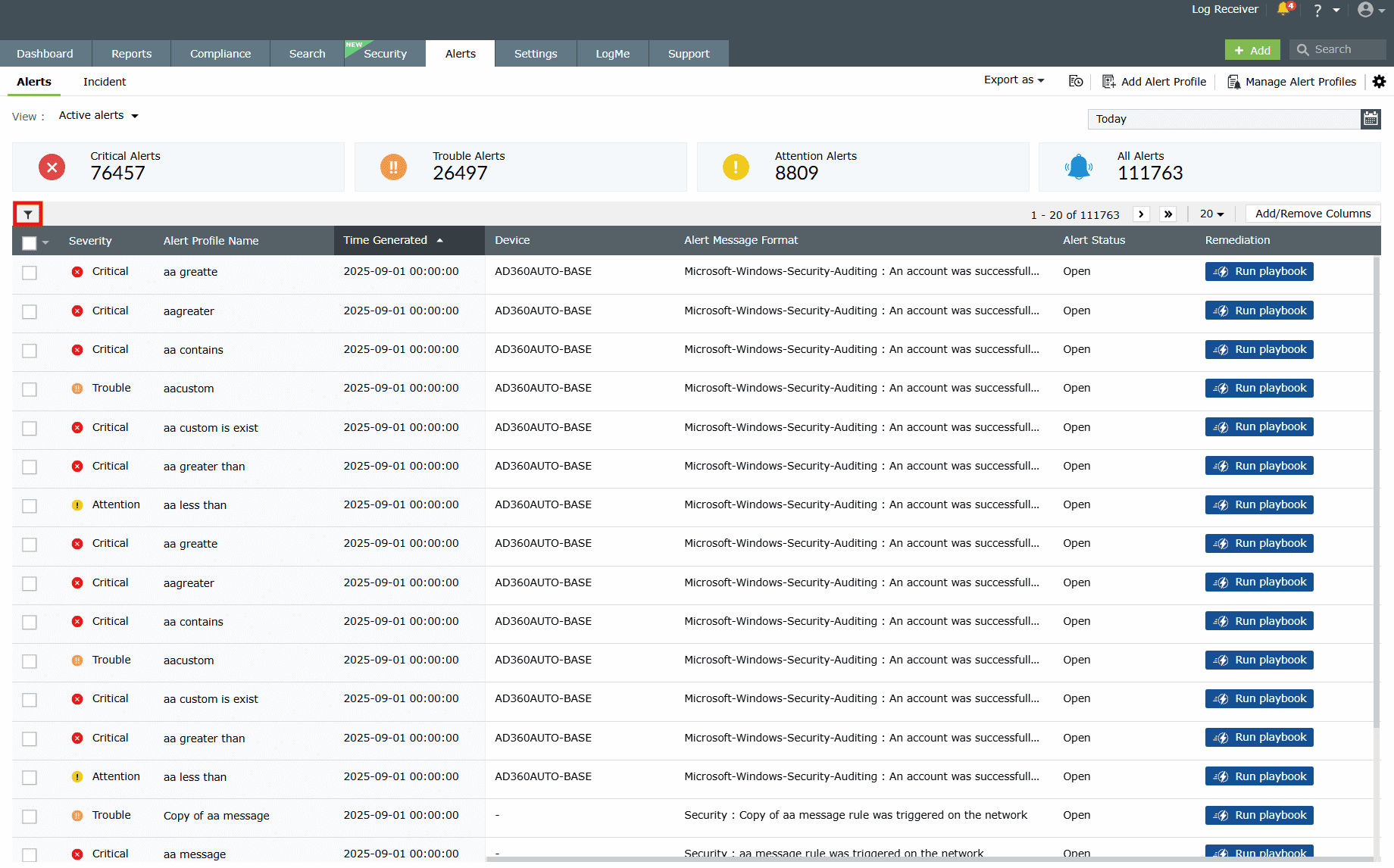View Log Alerts