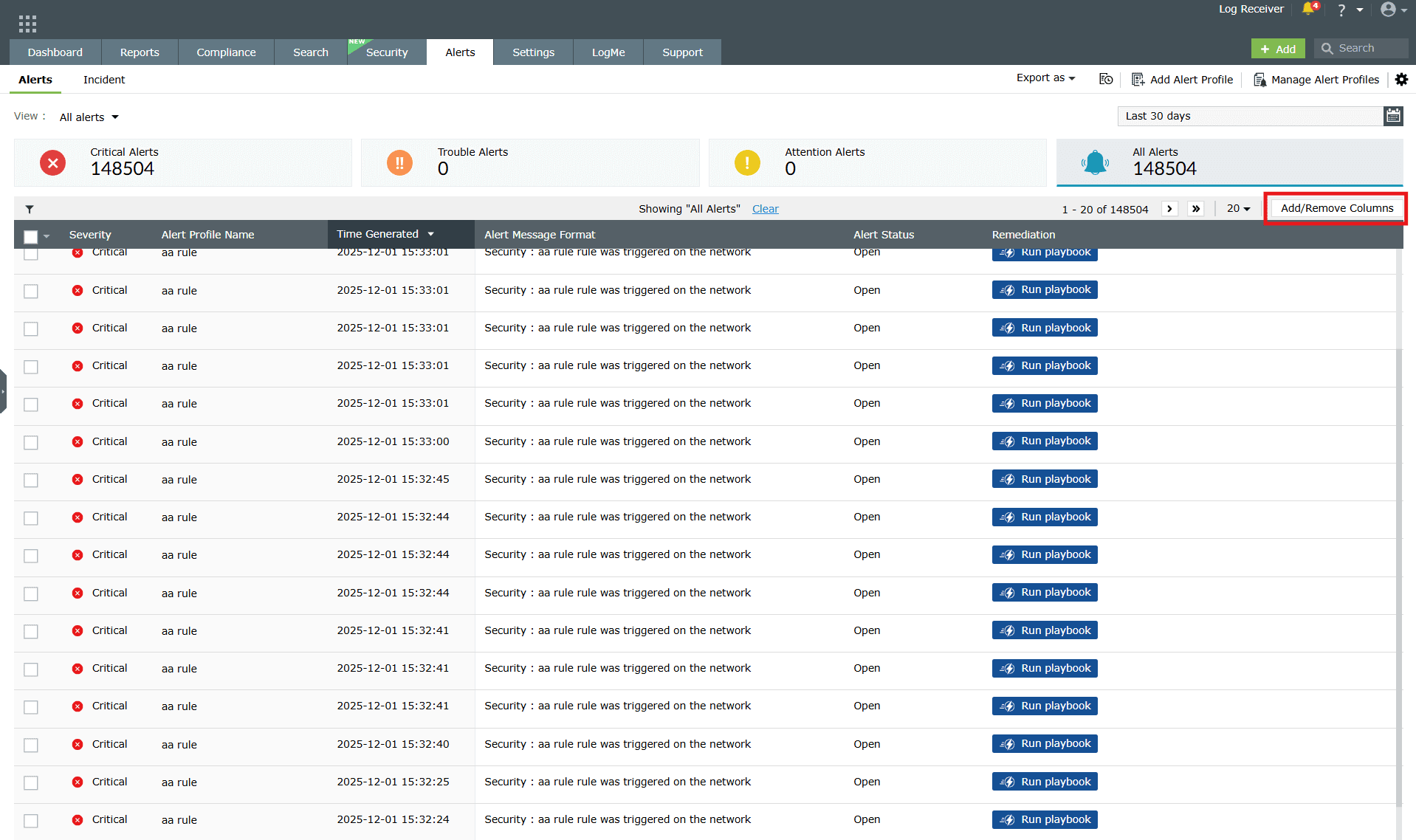 View Log Alerts