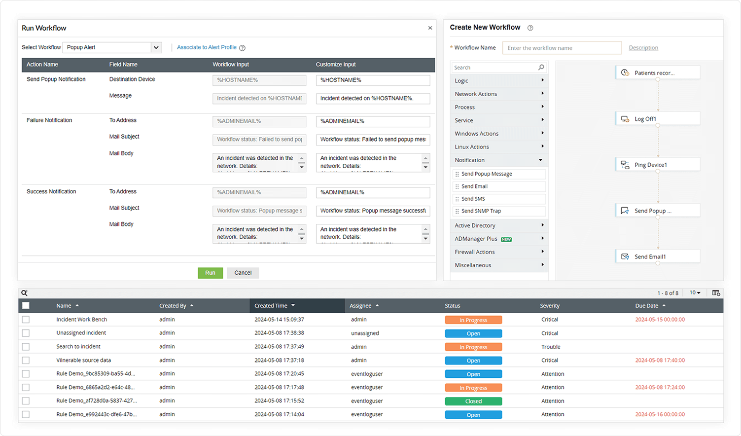 Use Log360's incident management system to enable effective service request management connected to healthcare.
