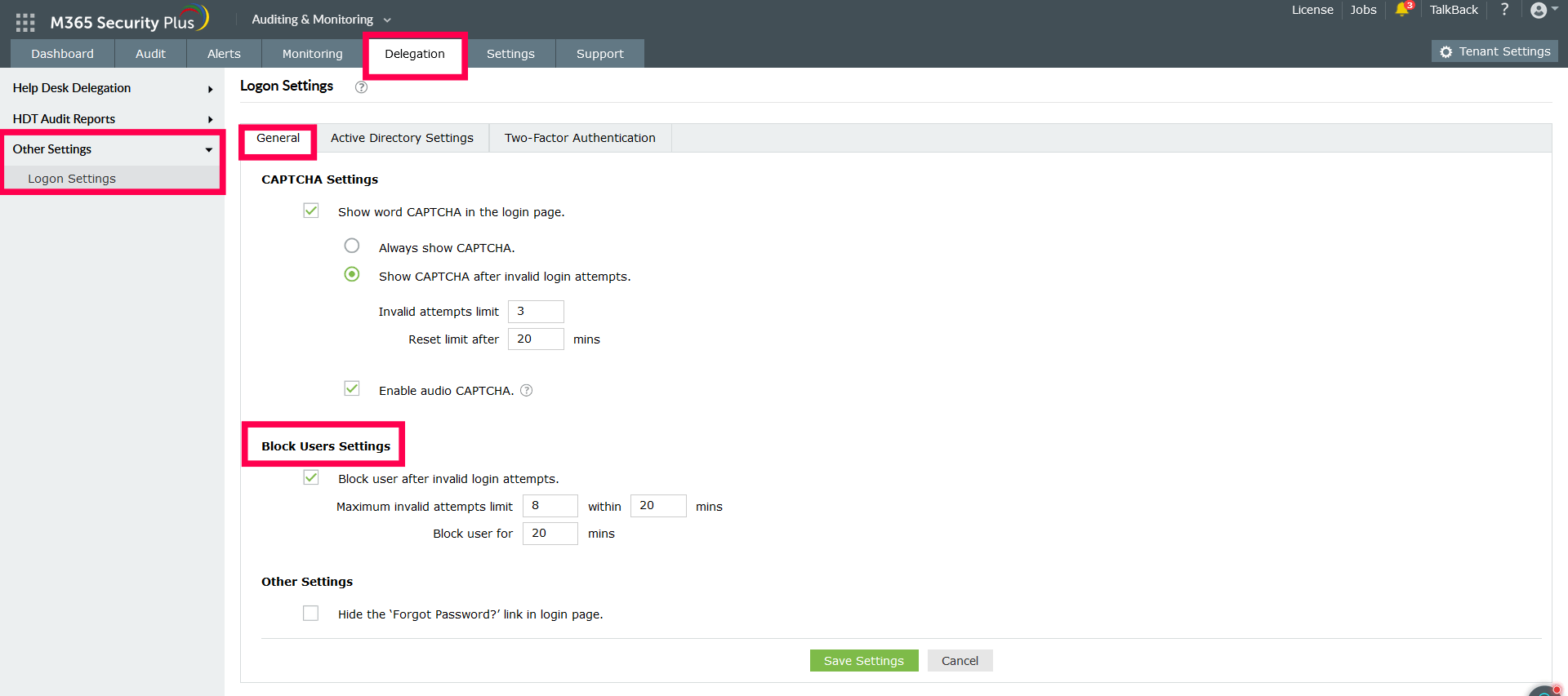 Block Users Settings