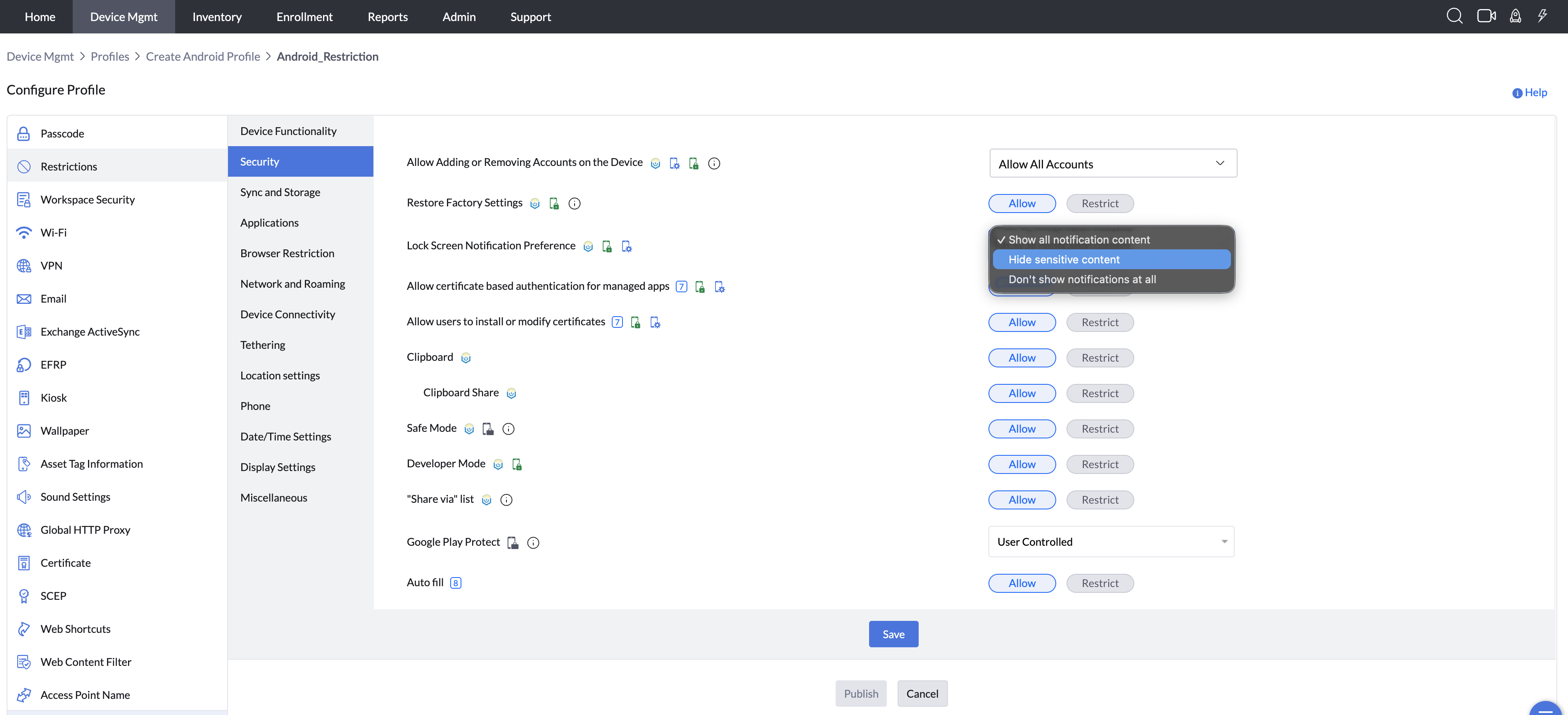 Lock Screen Notification Preference