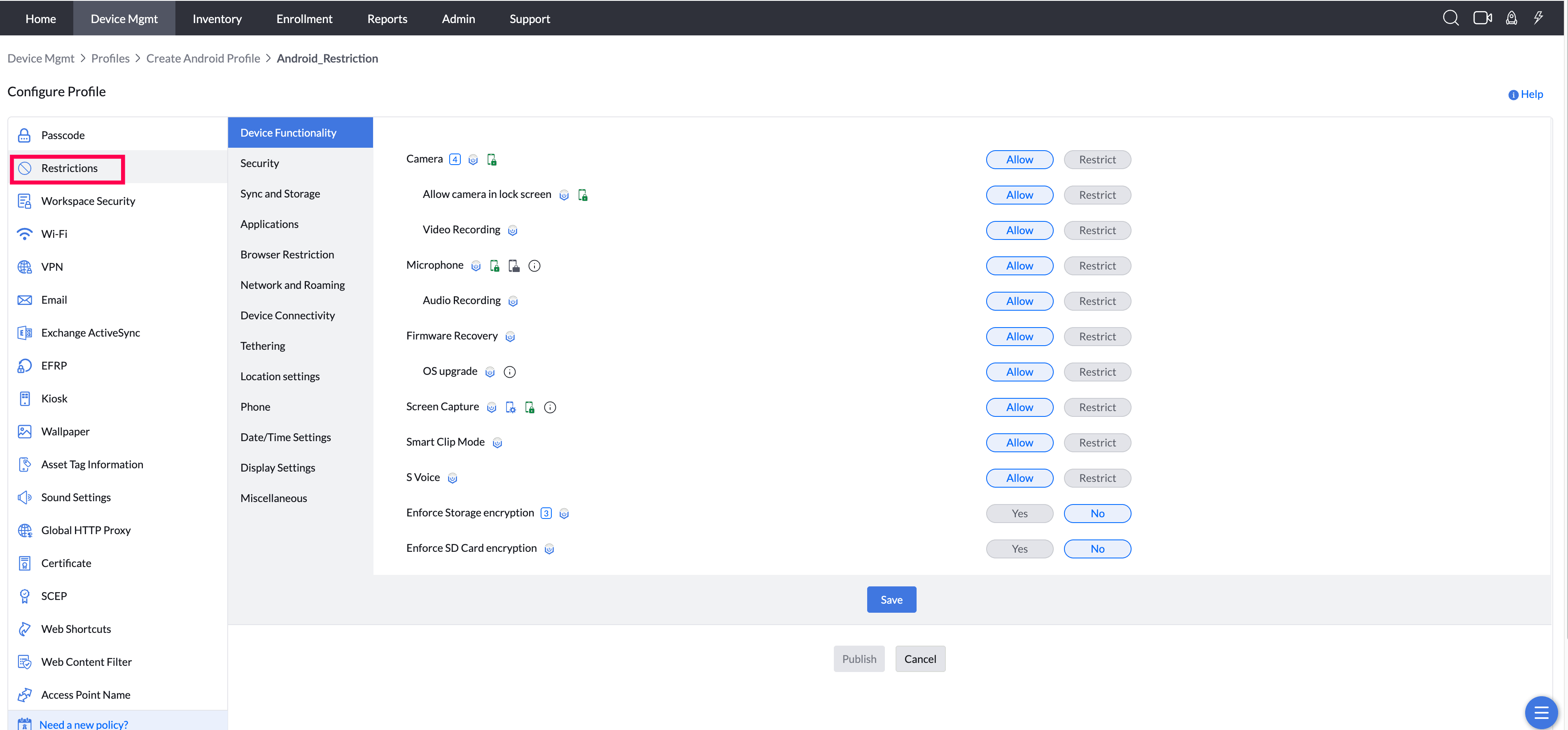 Create Android Profile creation