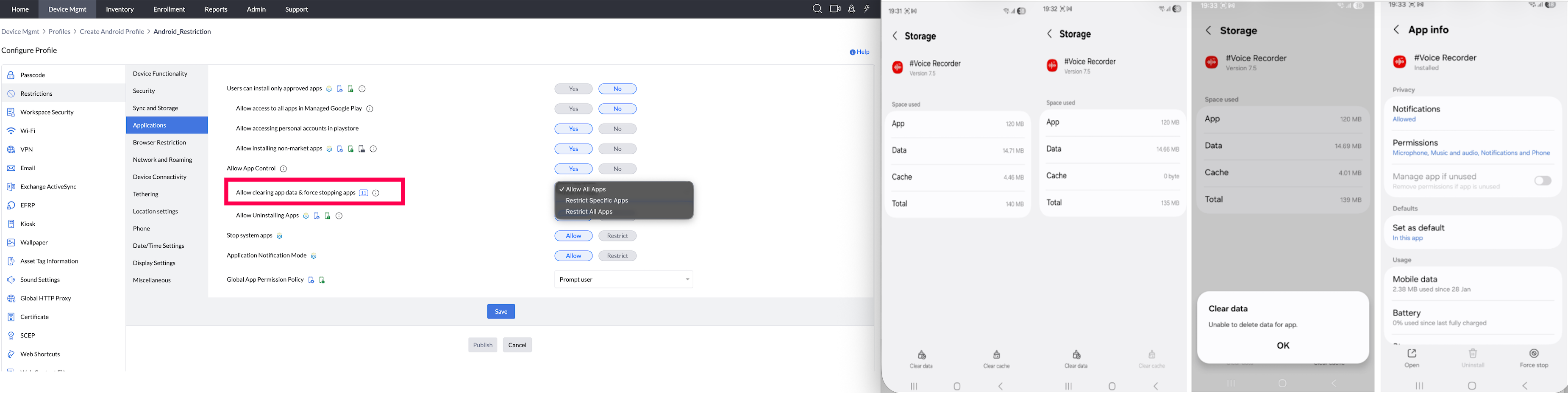 Allow clearing app data & force stopping apps