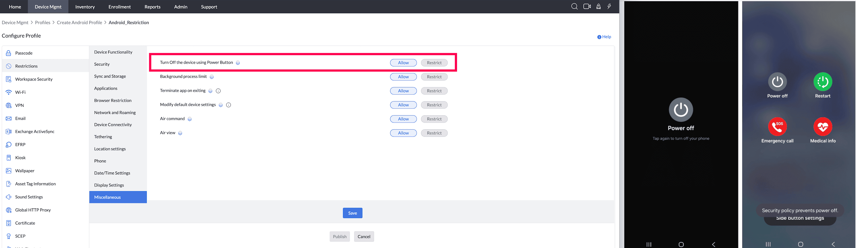 Turn the device off, using Power button