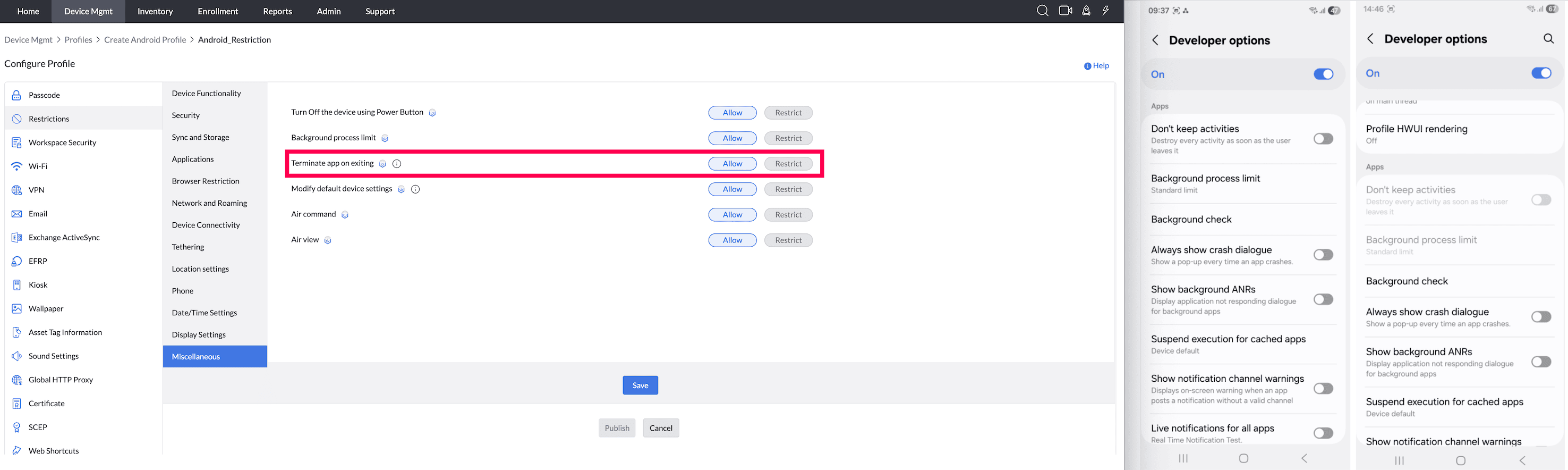 Terminating app on exiting
