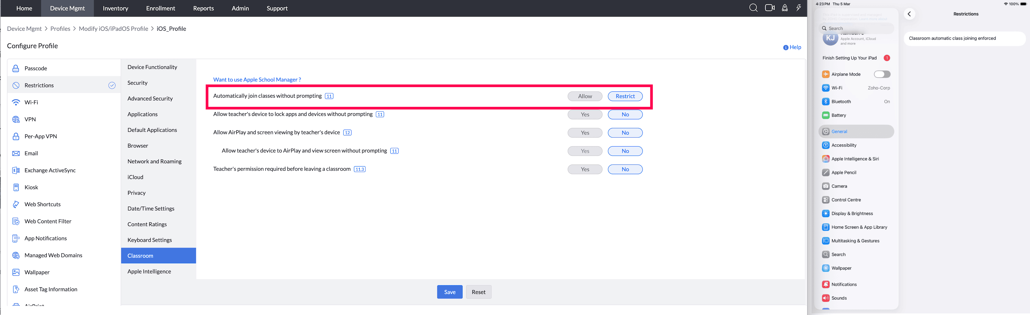 Automatically join classes without prompting 