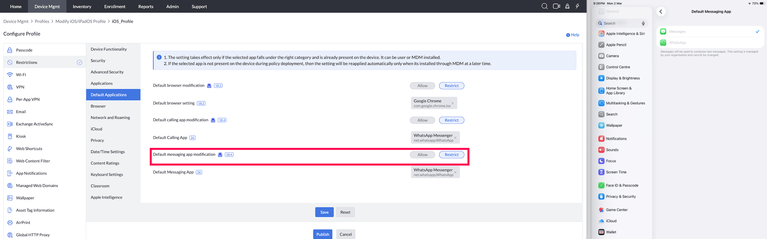 Default Messaging App Modification