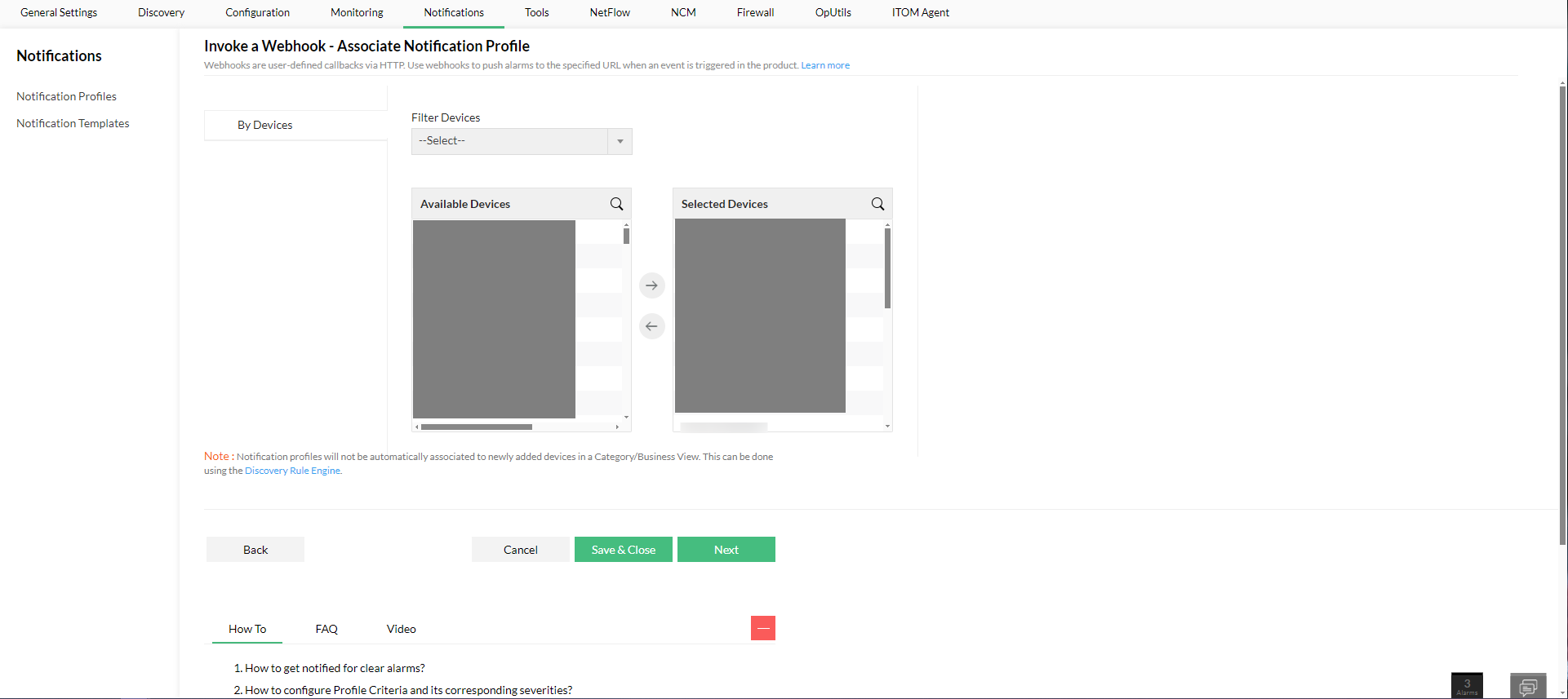Configuring notification profiles fr VMware devices