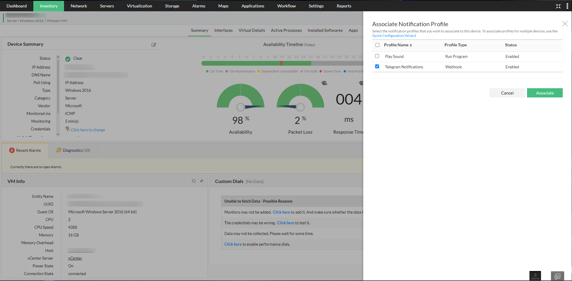 Configuring notification profiles fr VMware devices