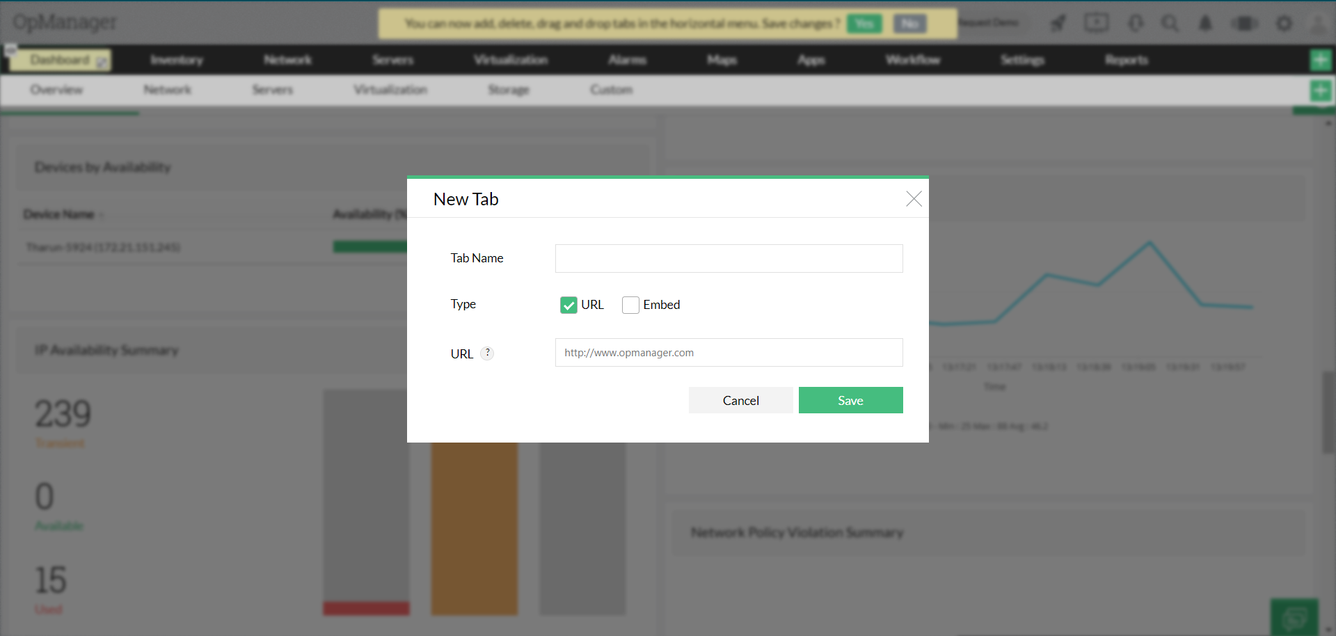 Menu tab customization in OpManager: Hide default menu / submenu tabs