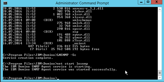SNMP agent configuration in Lotus Domino Server on OpManager: Administrator command prompt codes