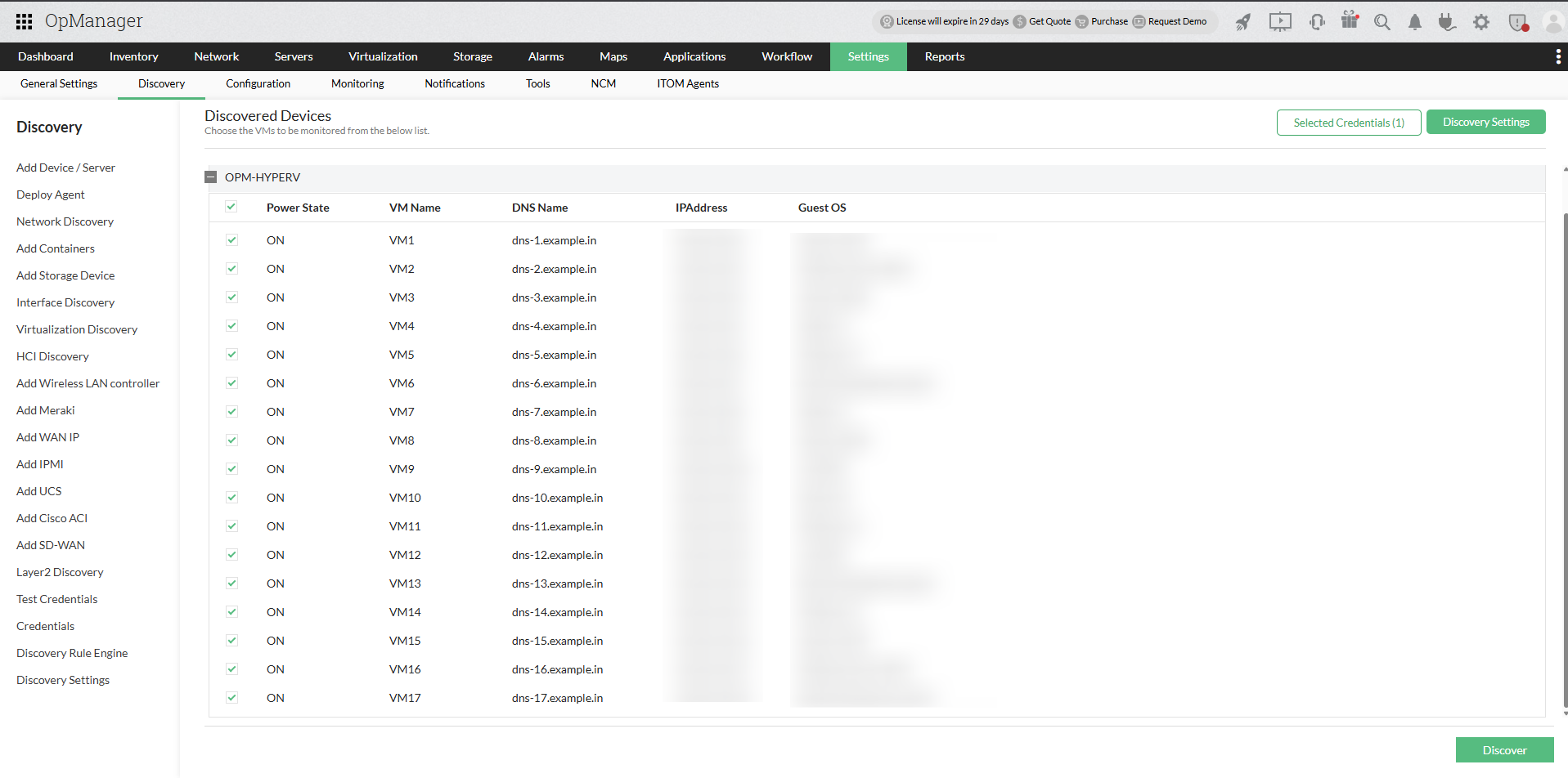 HyperV Discovery | OpManager help
