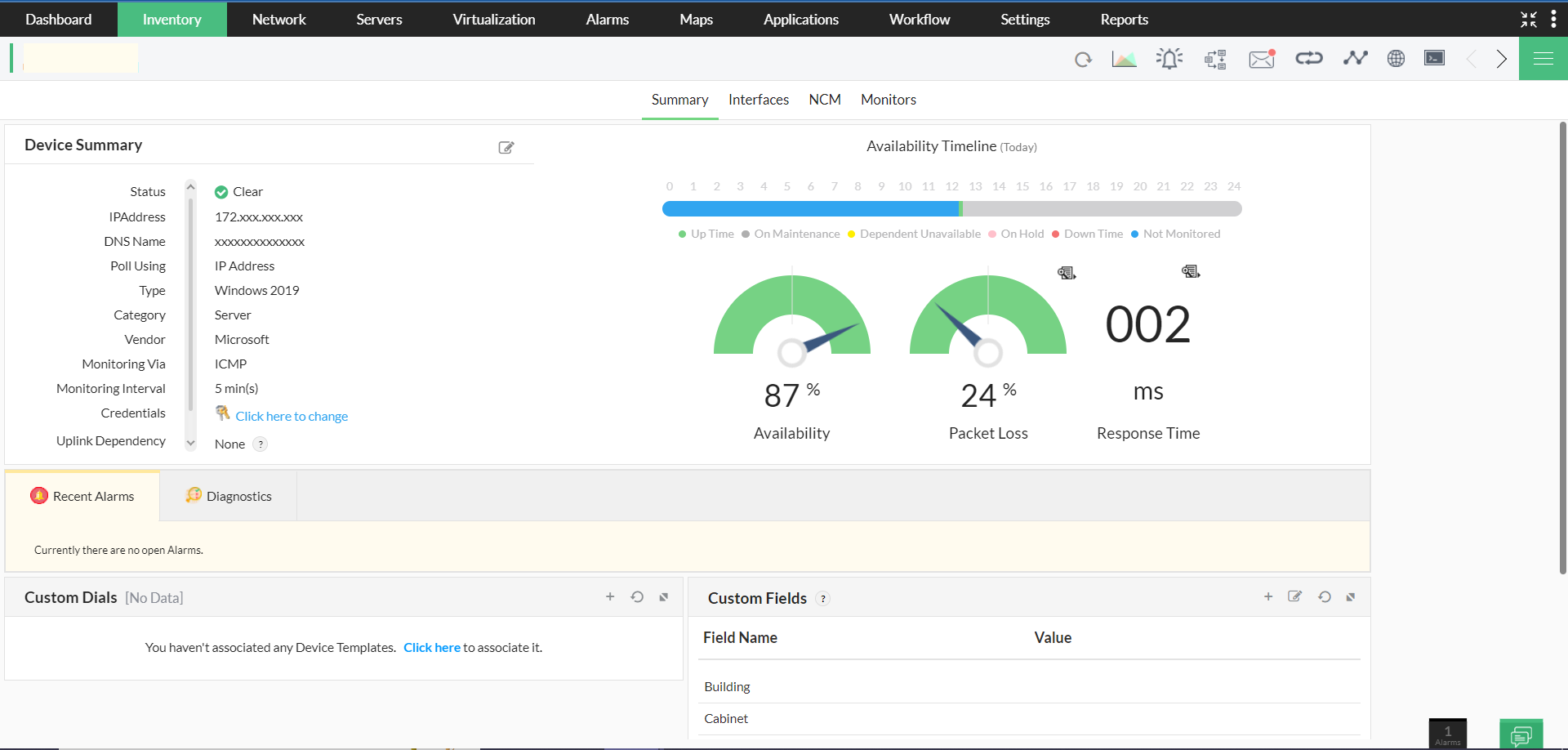 Ping Parameter Limitation: Device snapshot page