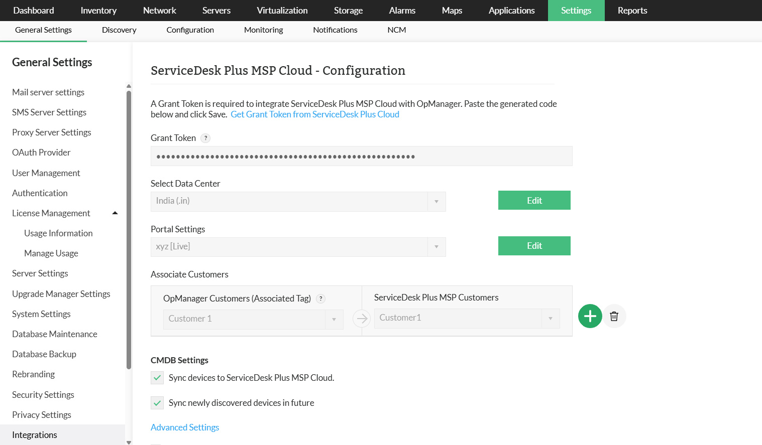 OpManager: SDP MSP cloud integration