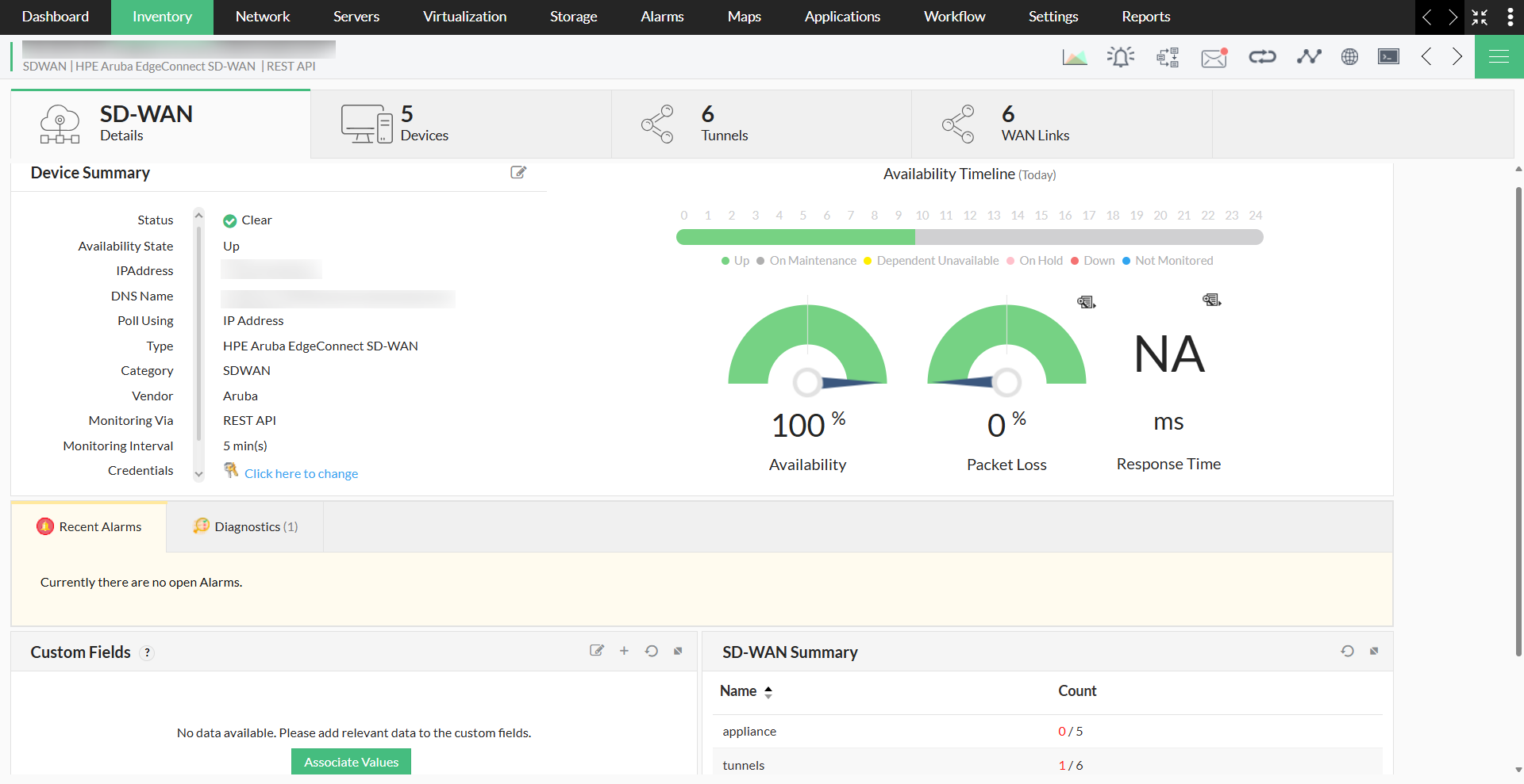SD-WAN snapshot page