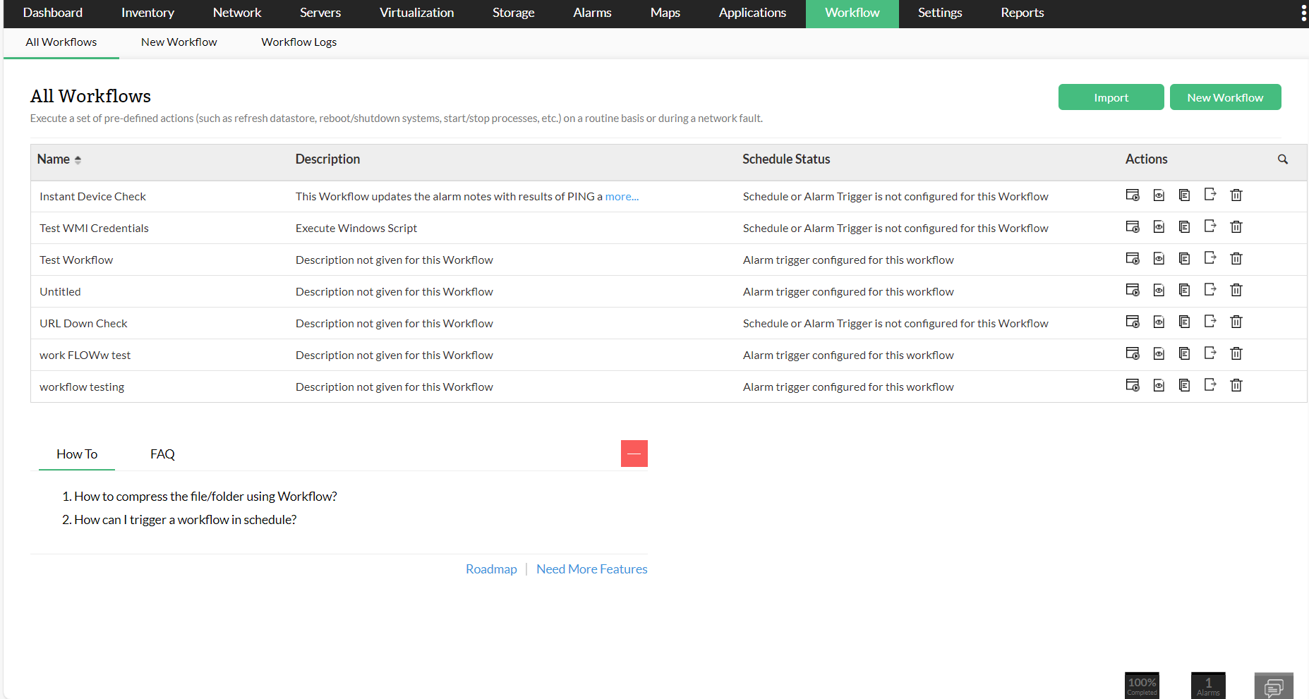 Executing workflow in OpManager