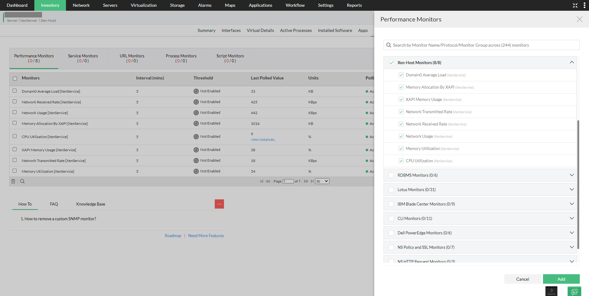 Monitoring Citrix Xen server in OpManager: Performance monitoring