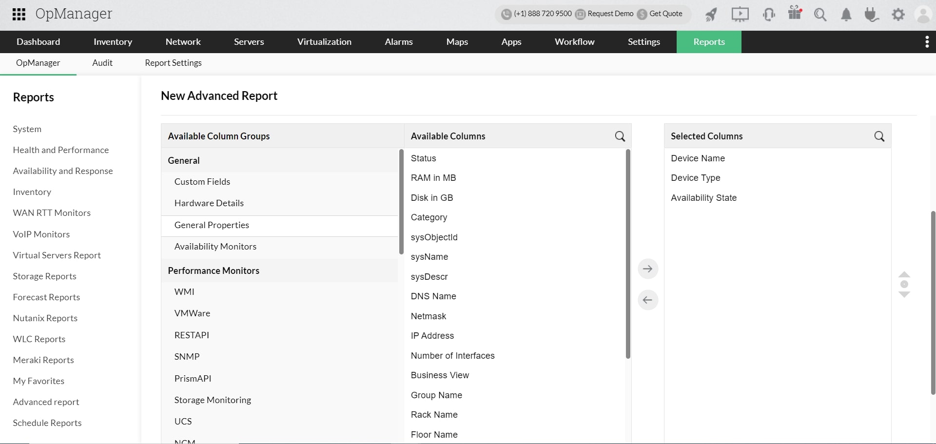 Reports in OpManager: Advanced report
