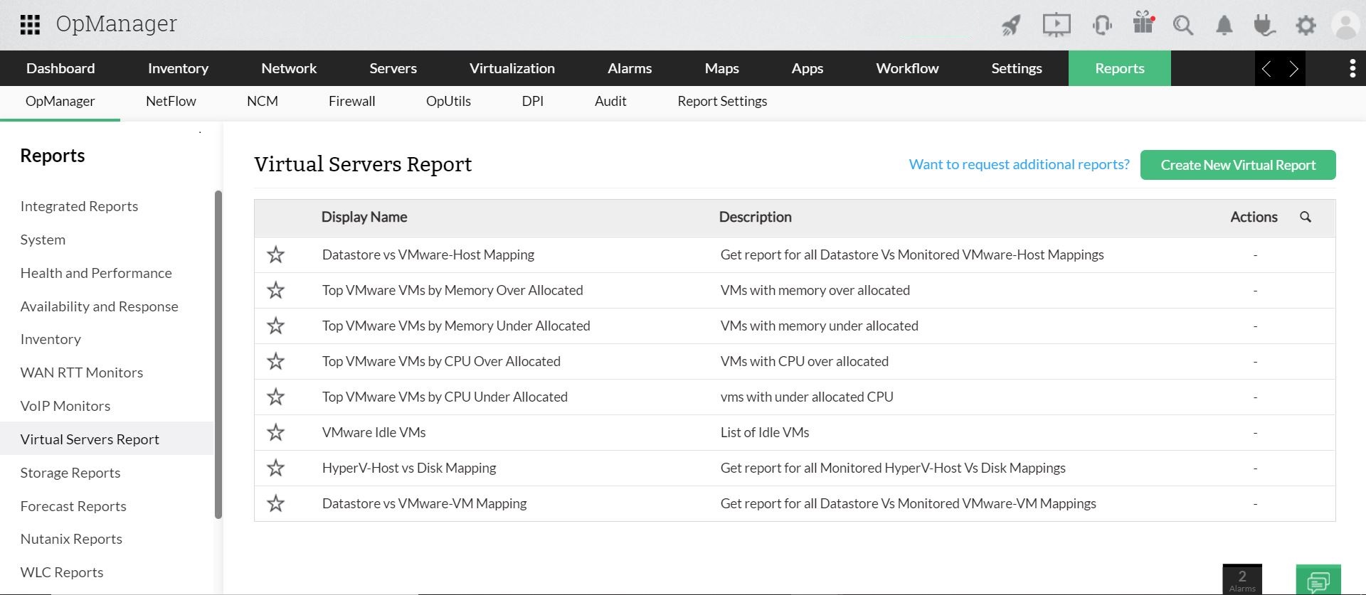 Virtual reports- ManageEngine OpManager