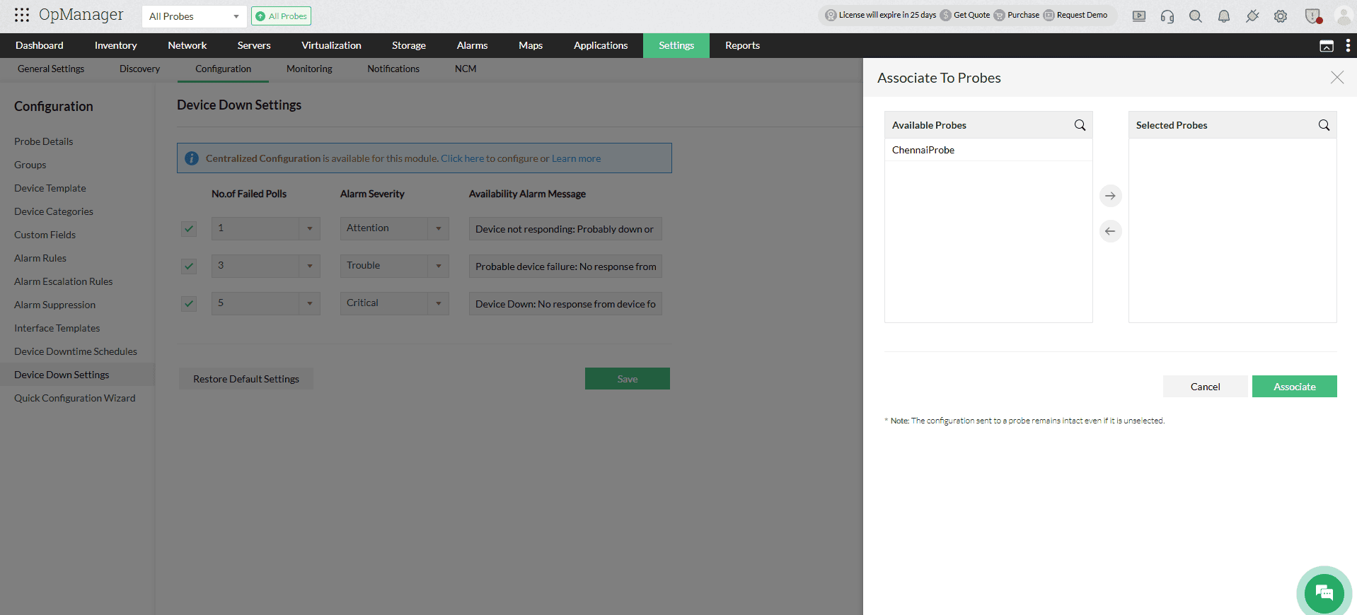 Device Down Settings