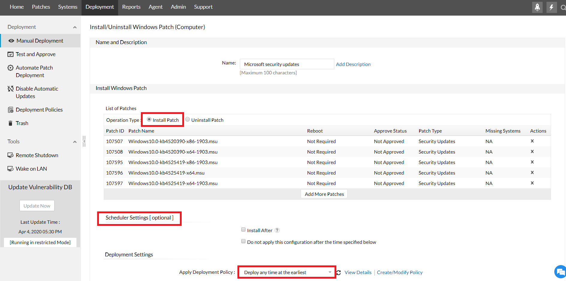 Configuring patch deployment settings