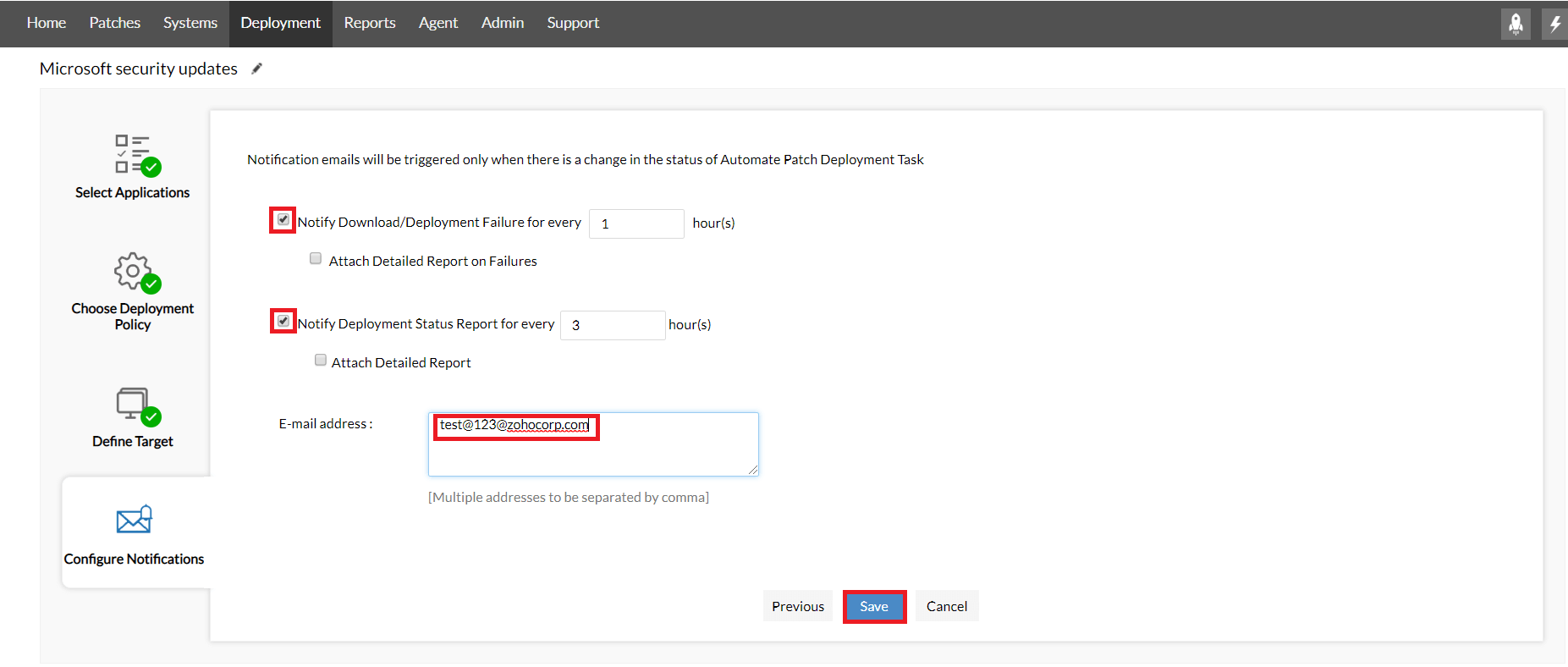 Configuring notifications to deploy microsoft patches via Automate Patch Deployment task