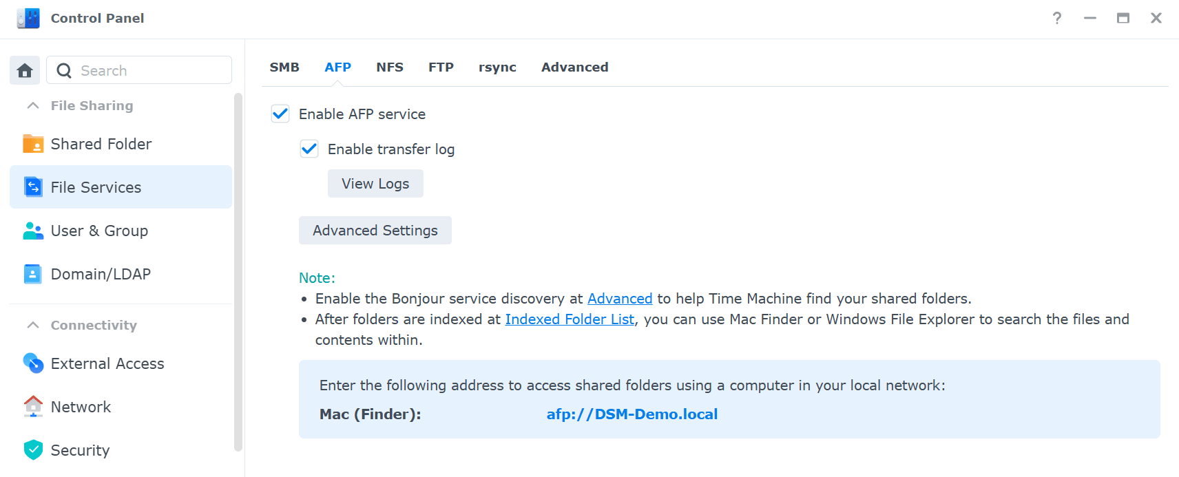 Log (auditing) settings