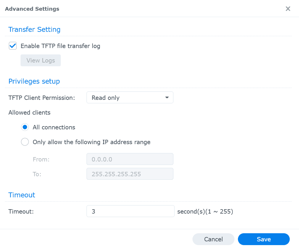 Enabling TFTP file transfer log