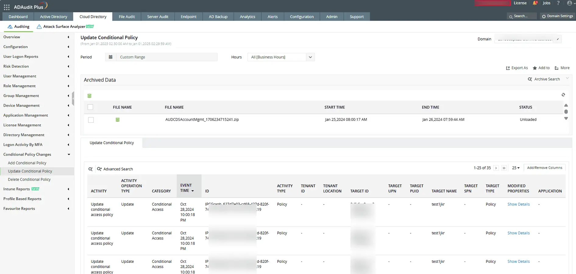 Track every change to existing policies including who modified or deleted them, what was changed, and when the change occurred.