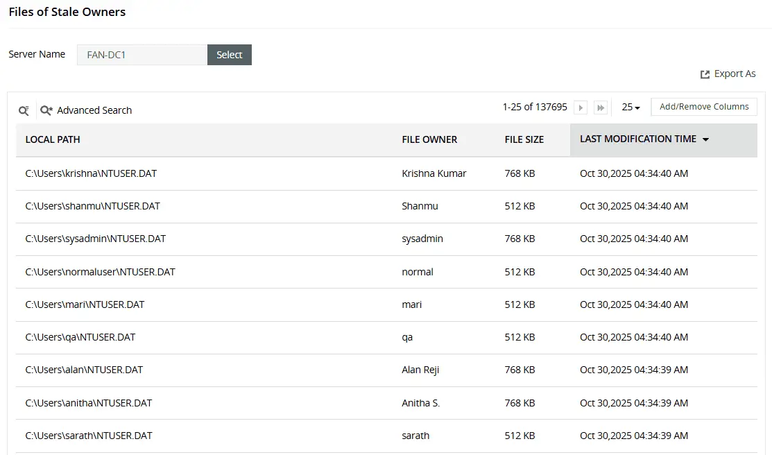 Track orphaned files