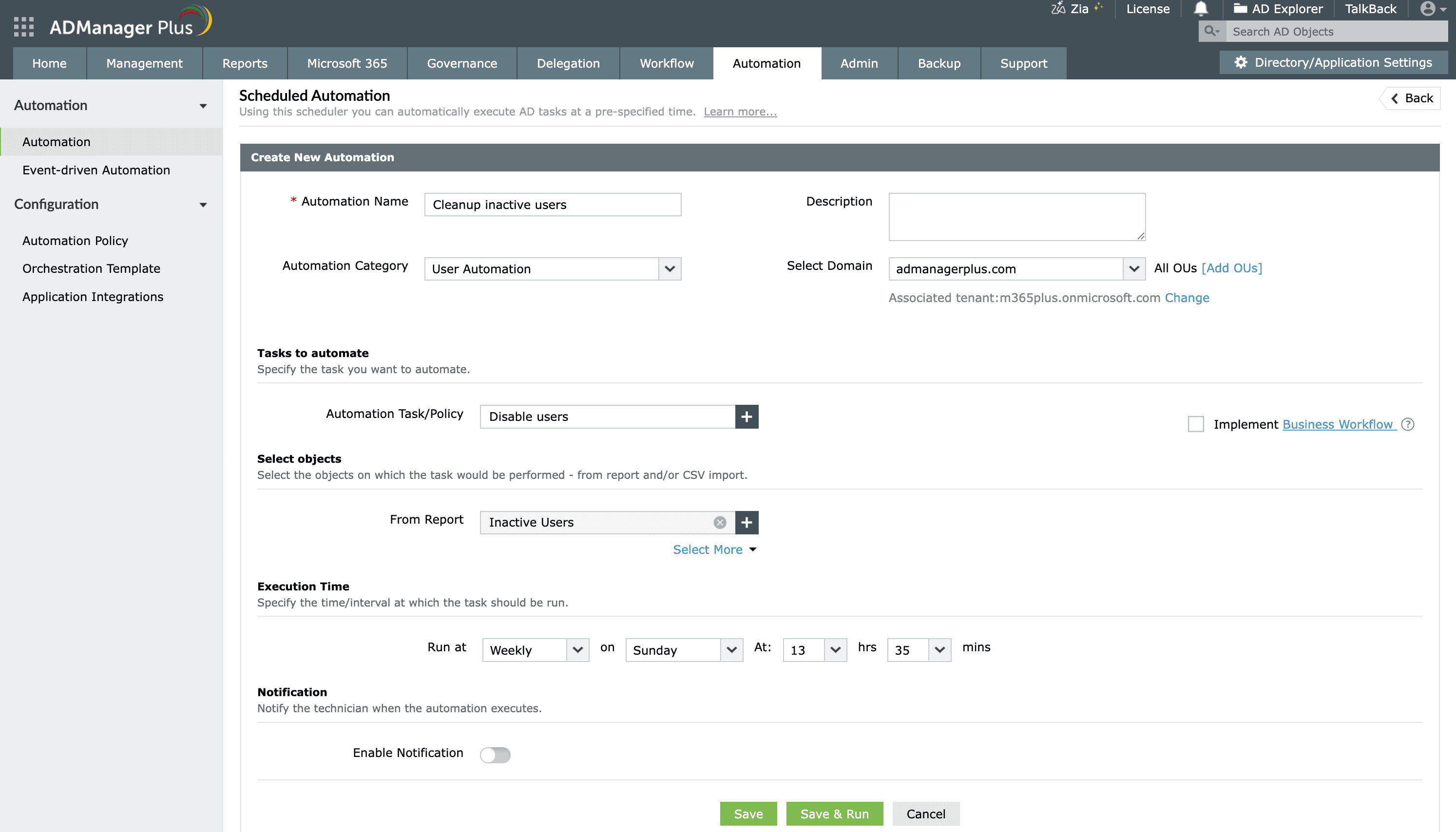 Automating inactive user cleanup in AD using ADManager Plus.