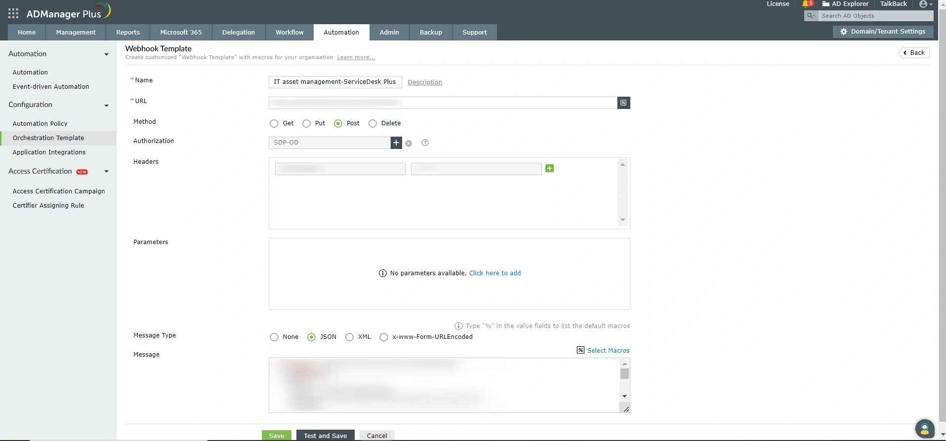 Webhook Templates to configure API endpoints