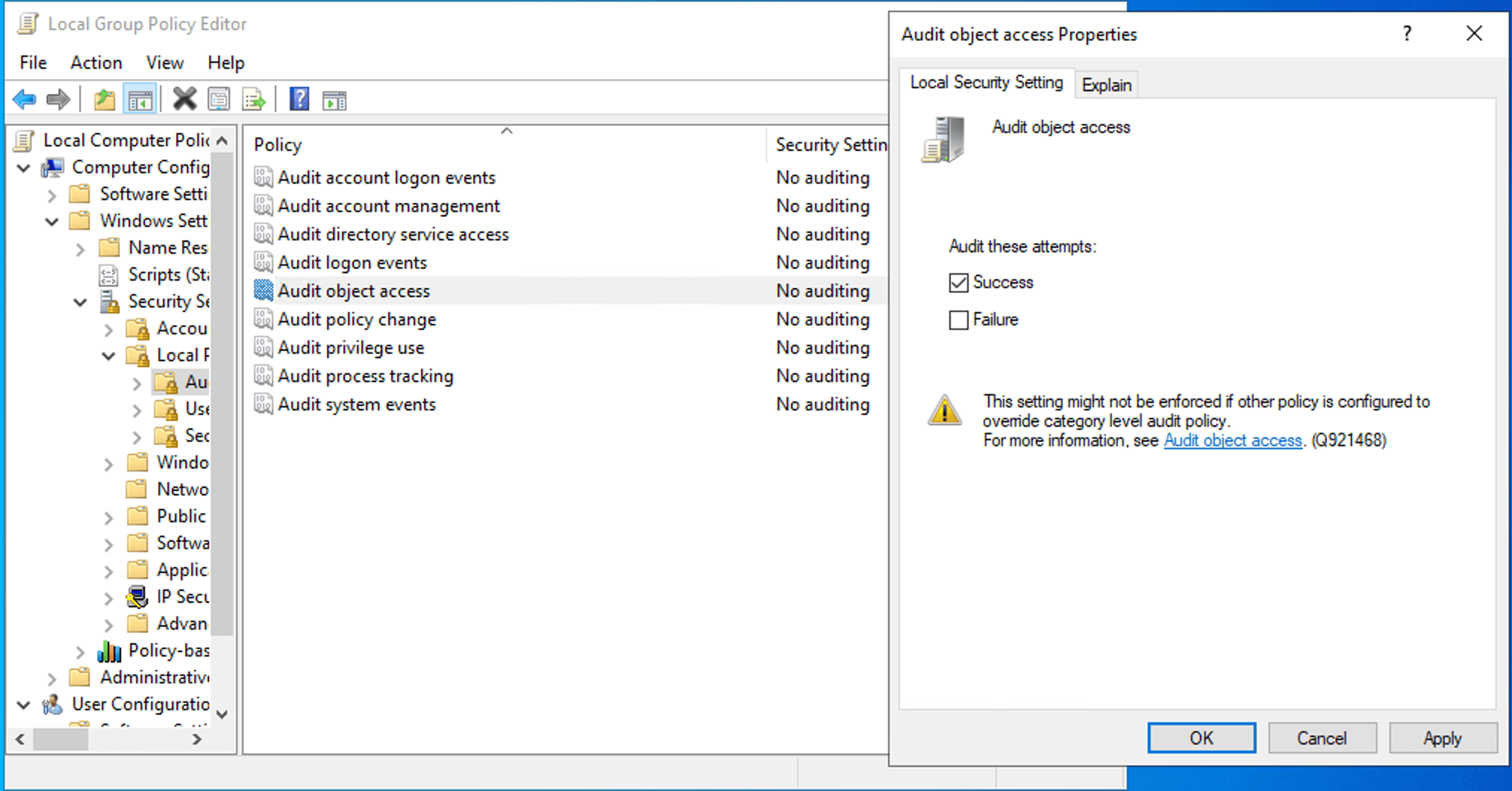 Enable audit logging for Local Group Policy changes