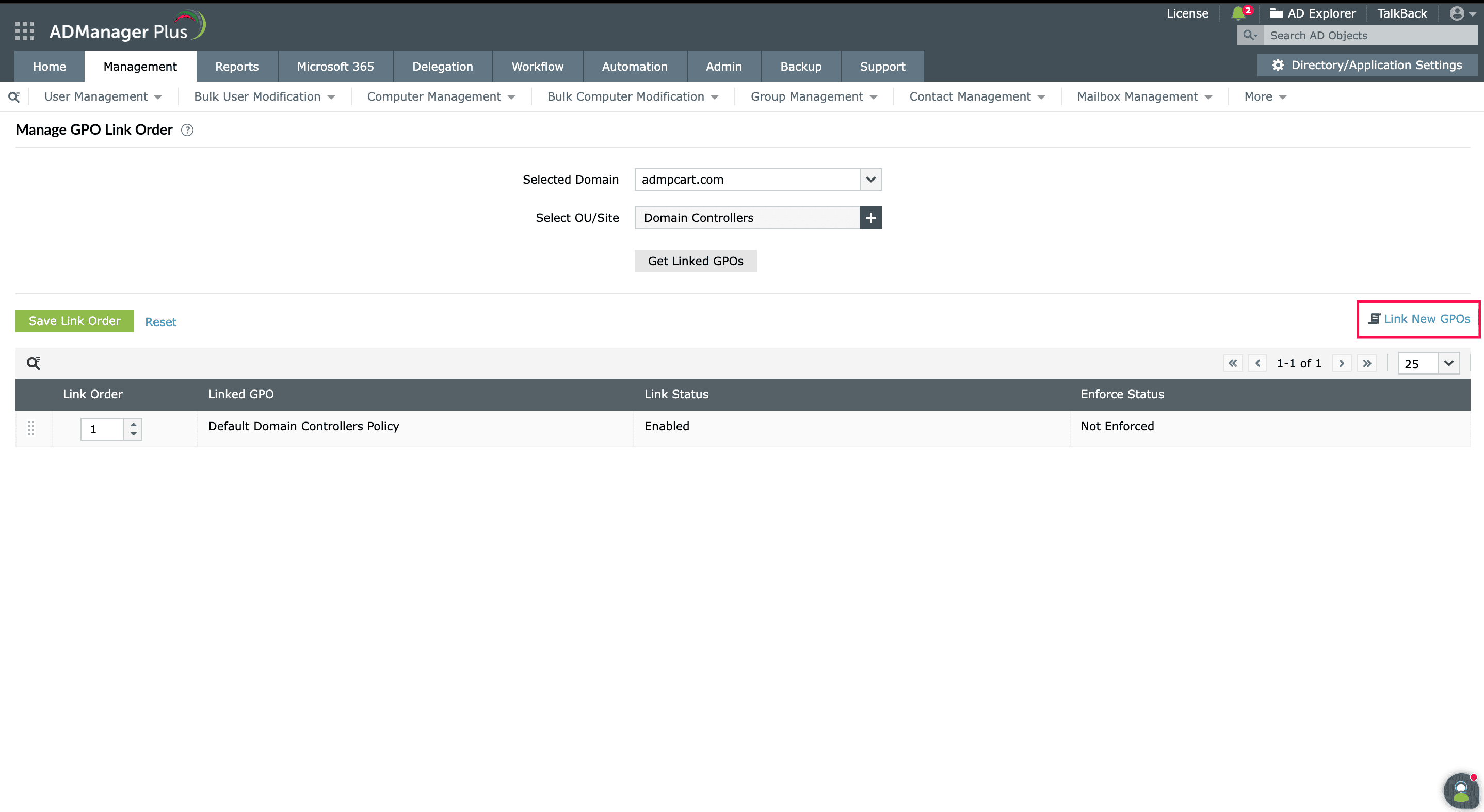 List of linked GPOs