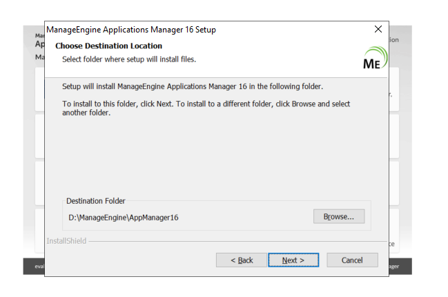 Applications Manager Enterprise Edition Installation: Specifying installation location for Central server in Windows
