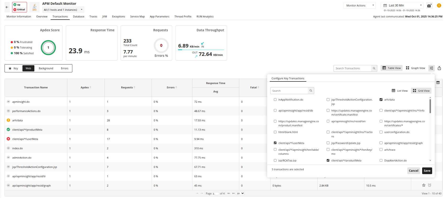 Key Transactions Bulk Configuration in APM Insight
