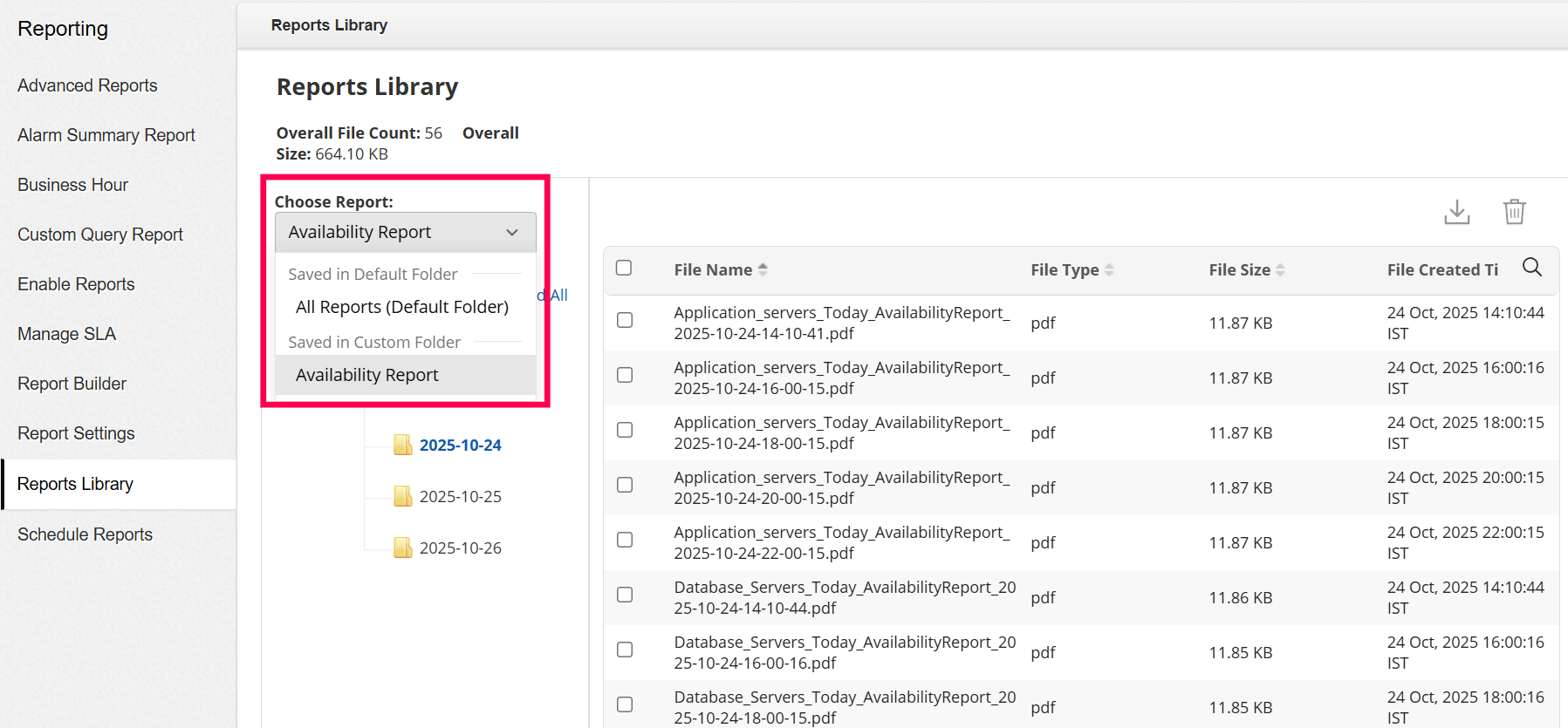 Reports Library Choose Report Dropdown