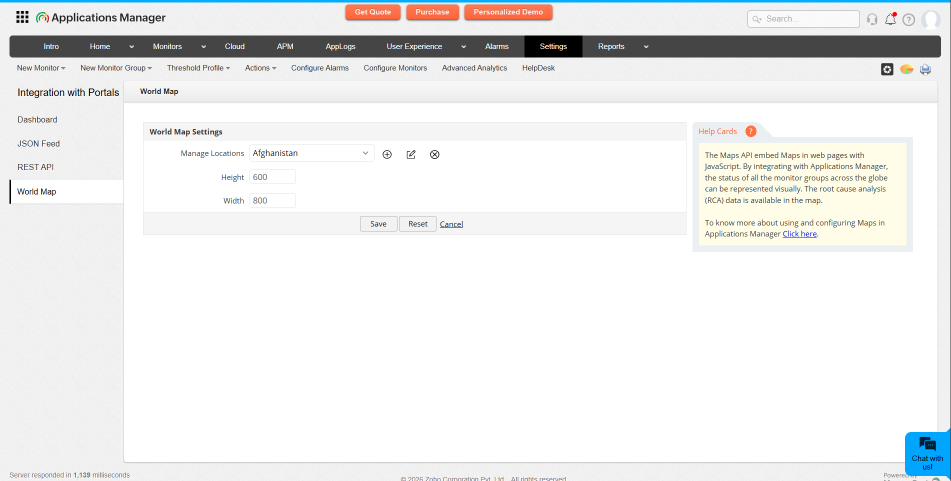 Applications Manager World Map View: Configuring World Map Settings