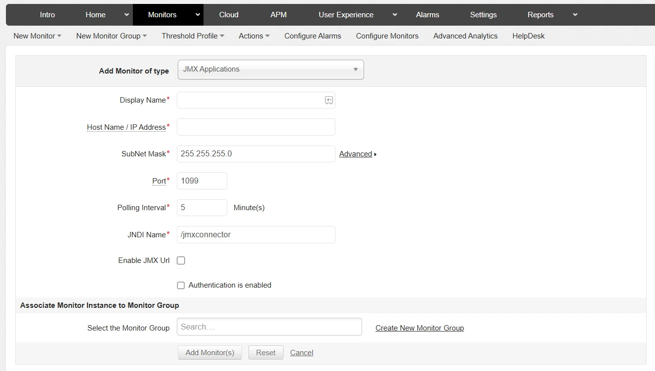 Add a JMX Monitoring Add JMX Monitor - ManageEngine Applications Manager